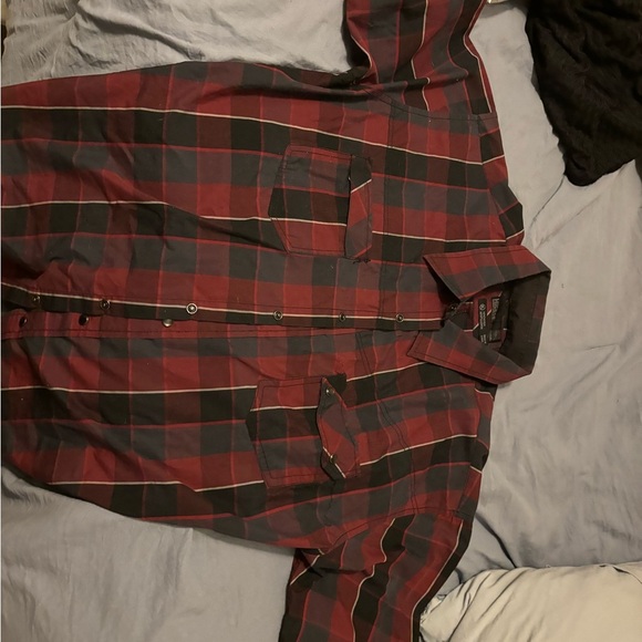MICROS Red/black Plaid Check Shortsleeve Casual Button Up Rockstar XL Los Angele - Picture 3 of 14